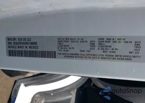 2024 Ram Promaster 2500 Tradesman High Roof 159 Wb W/Pass Seat from USA, damaged, VIN 3C6LRVDG6RE106892